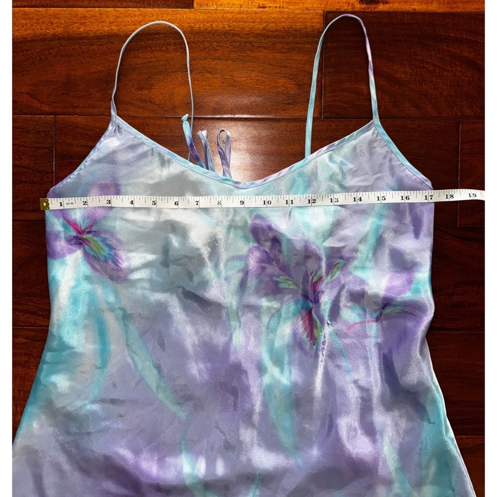 California Dynasty Nightgown Robe Set Womens Large Purple Blue Floral Satin VTG - Picture 7 of 9